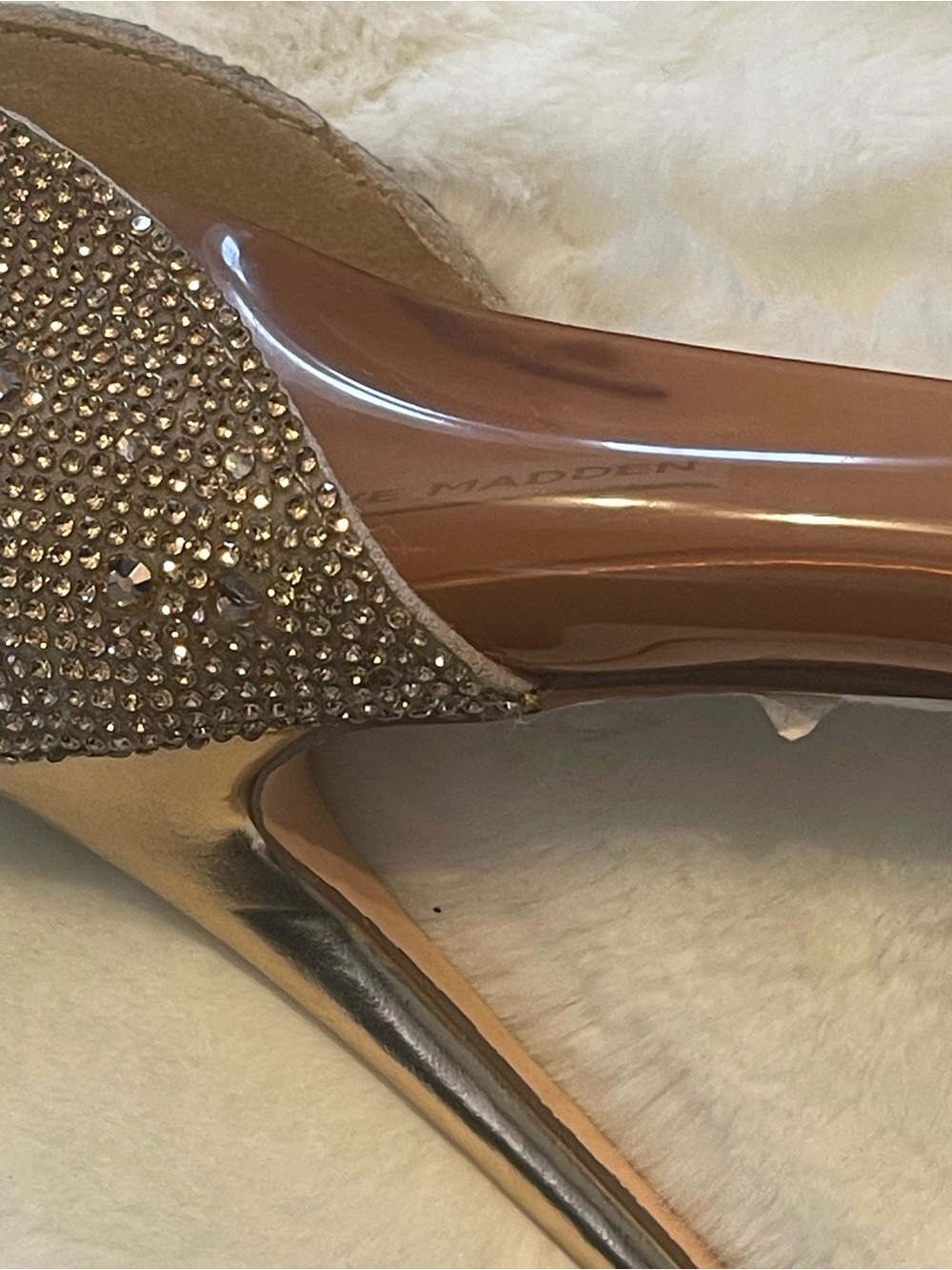 Steve Madden elegant gold Crystal Pointed-Toe Clear Panel Stiletto Heels - Picture 2 of 12